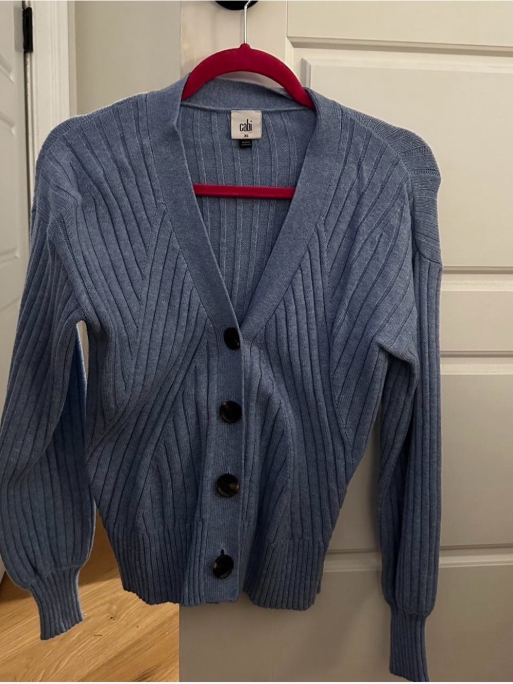 Cabi Blue Ribbed Button Cardigan